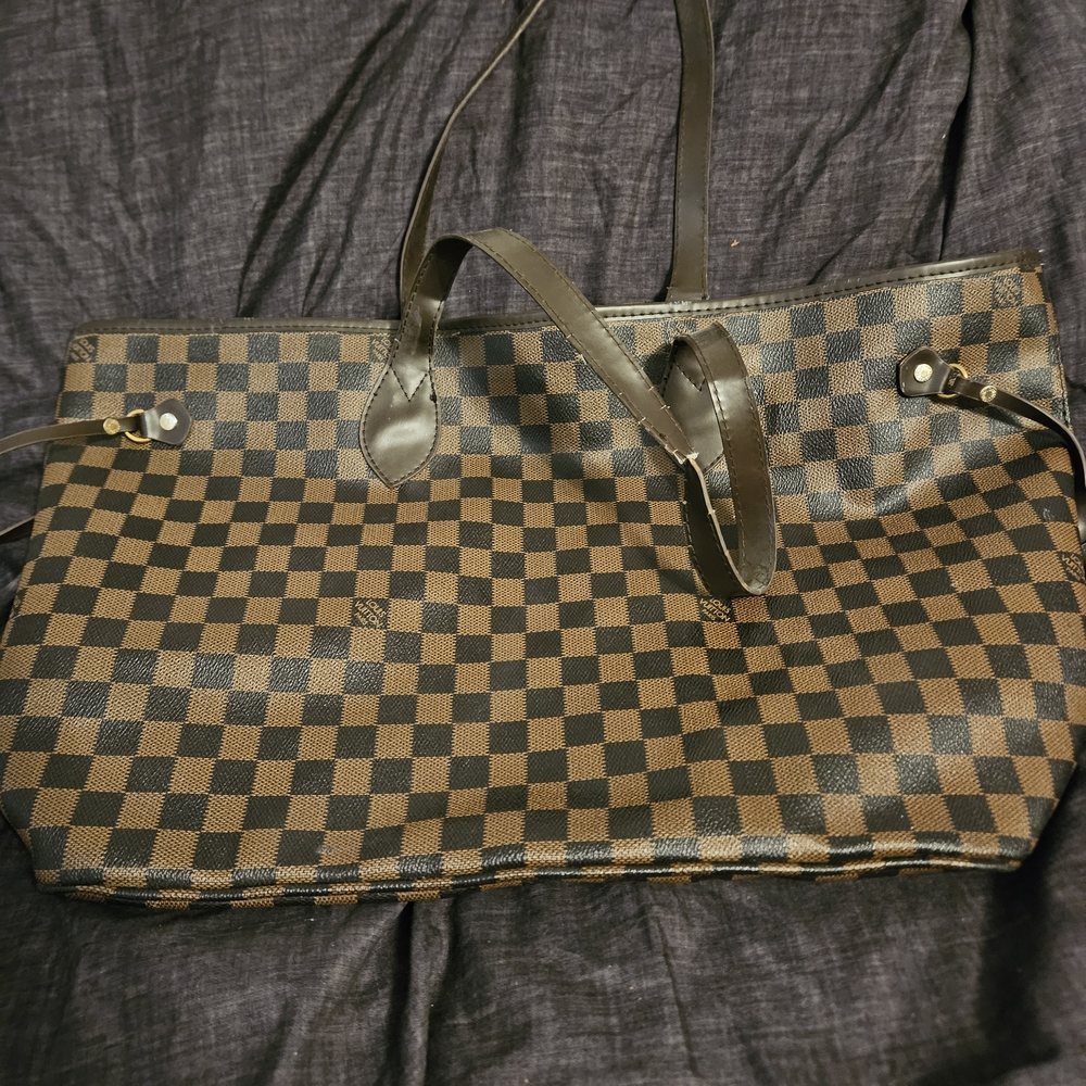 Checkered Brown Tote Bag